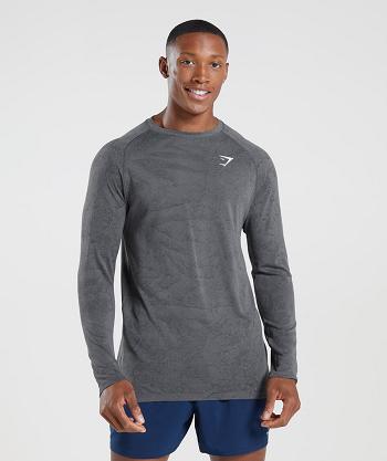 Long Sleeve Męskie Gymshark Geo Seamless Szare Czarne | PL 3691DFM